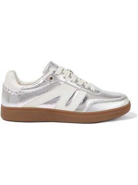 Women White Silver Classic Retro Gum Sole Fashion Casual Tennis Skate Sneakers